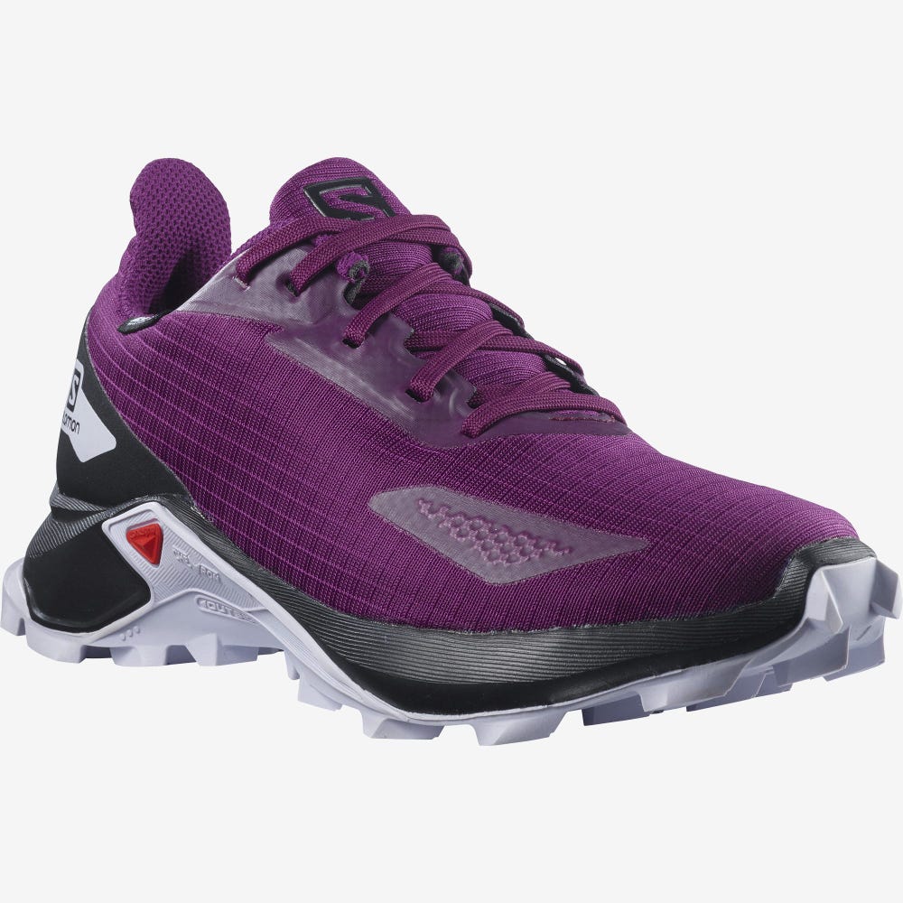 Kids' Salomon ALPHACROSS BLAST CLIMASALOMON™ WATERPROOF Trail Running Shoes Purple/Black/Purple | AWXS-53274