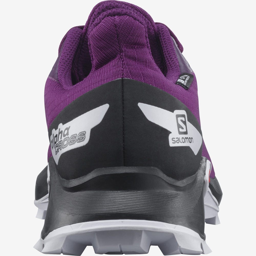 Kids' Salomon ALPHACROSS BLAST CLIMASALOMON™ WATERPROOF Trail Running Shoes Purple/Black/Purple | AWXS-53274