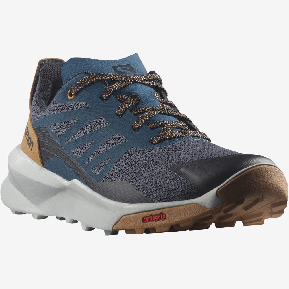 Kids' Salomon PATROL Trail Running Shoes Grey/Blue/Brown | JXYG-53149