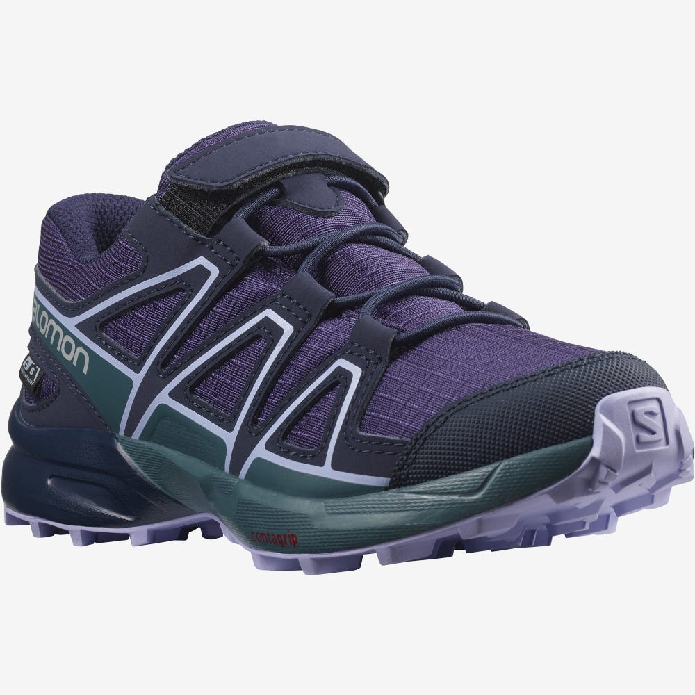 Kids' Salomon SPEEDCROSS CLIMASALOMON™ WATERPROOF Trail Running Shoes Purple/Blue/Lavender | JBGU-82976