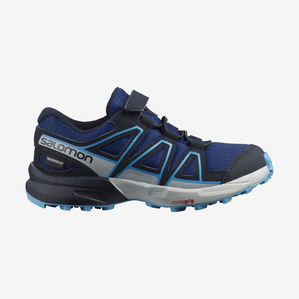 Kids\' Salomon SPEEDCROSS CLIMASALOMON™ WATERPROOF Trail Running Shoes Navy/Blue | YNKO-83706