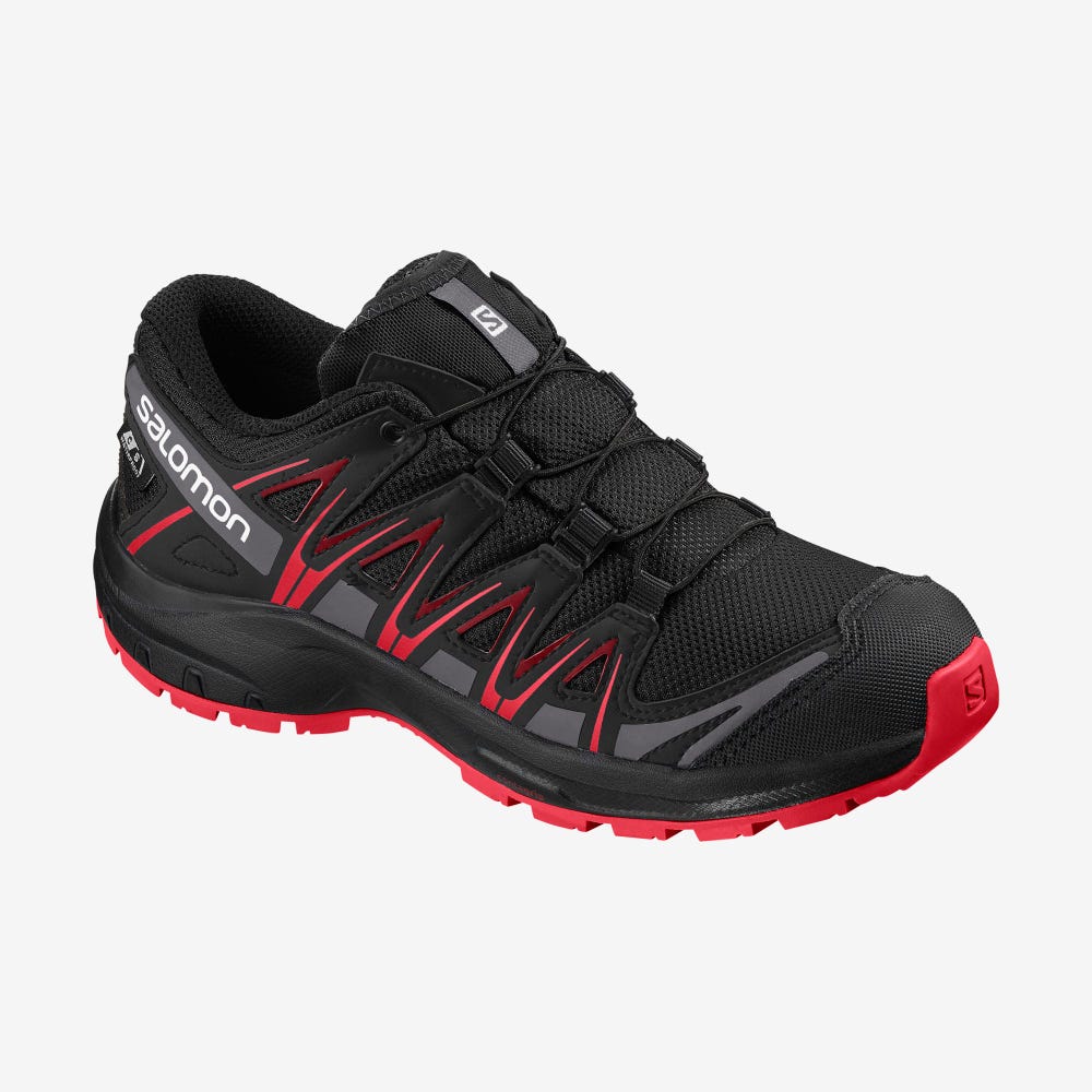 Kids\' Salomon XA PRO 3D CLIMASALOMON™ WATERPROOF Trail Running Shoes Black/Red | HWTY-51604