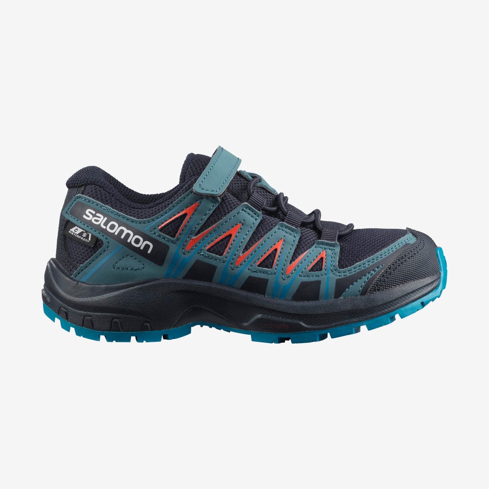 Kids\' Salomon XA PRO 3D CSWP K Trail Running Shoes Navy/Blue | OQGK-16284