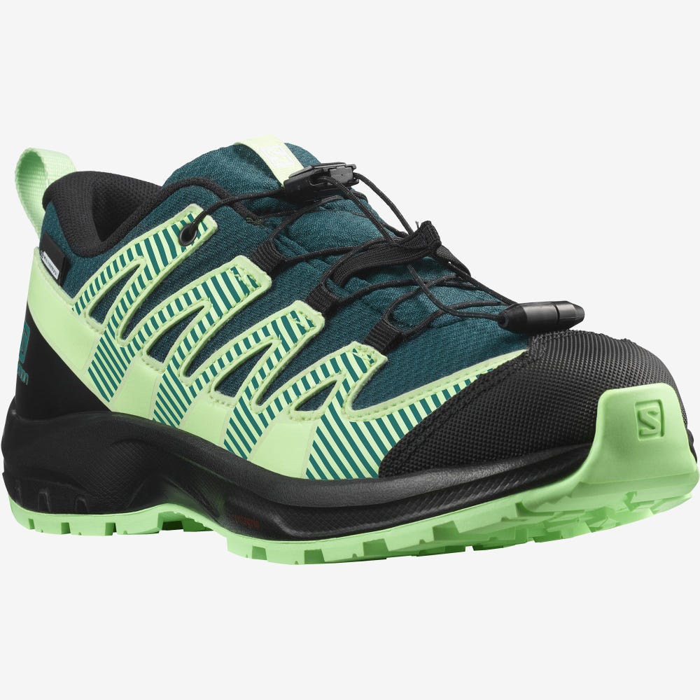 Kids' Salomon XA PRO V8 CLIMASALOMON™ WATERPROOF Trail Running Shoes Deep Turquoise/Black/Green | BGHY-16480