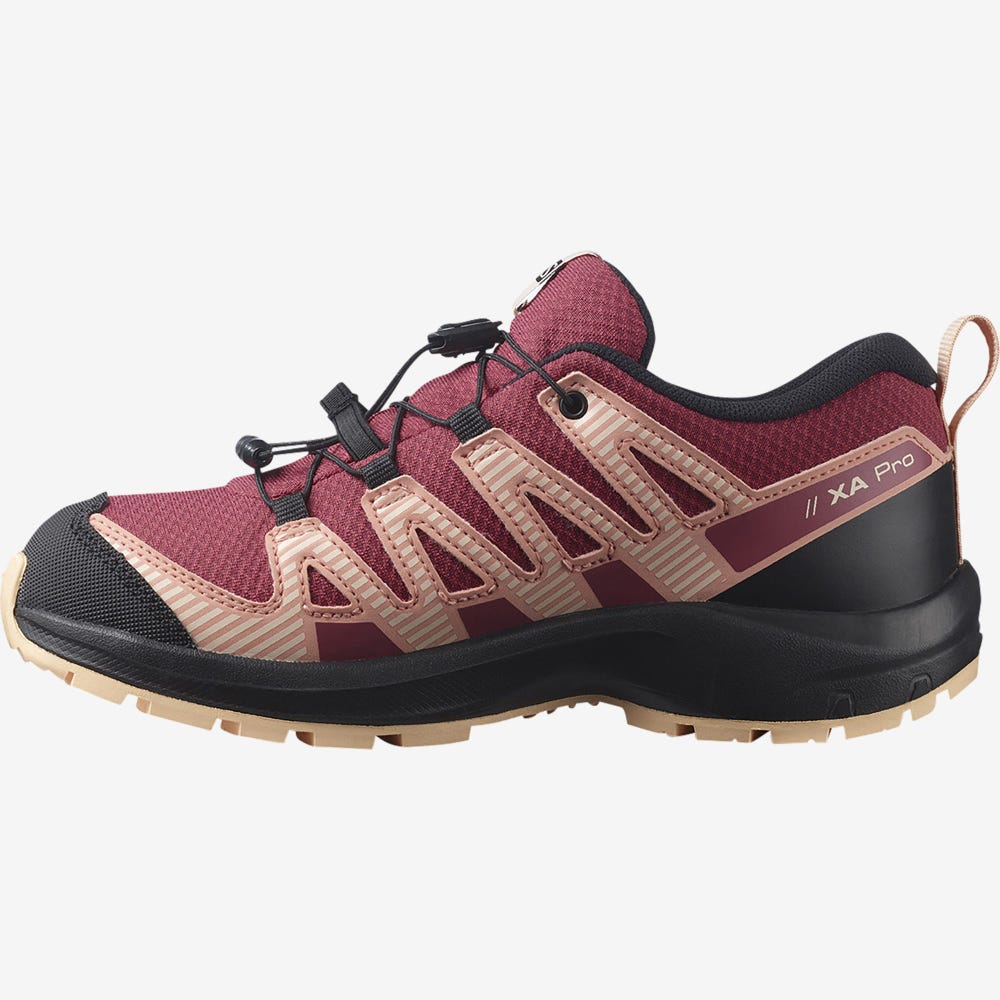 Kids' Salomon XA PRO V8 CLIMASALOMON™ WATERPROOF Trail Running Shoes Red/Black/Cream | JCNF-18069