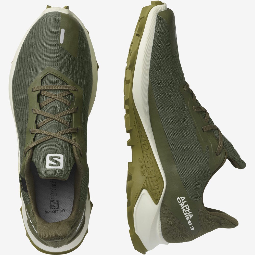 Men's Salomon ALPHACROSS 3 GORE-TEX Trail Running Shoes Olive/Light Yellow/Green | JBXV-25184