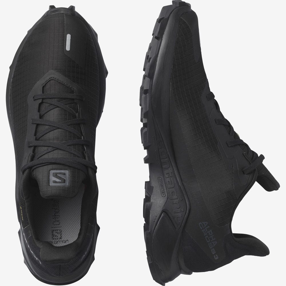 Men's Salomon ALPHACROSS 3 GORE-TEX Trail Running Shoes Black | OWDY-93084