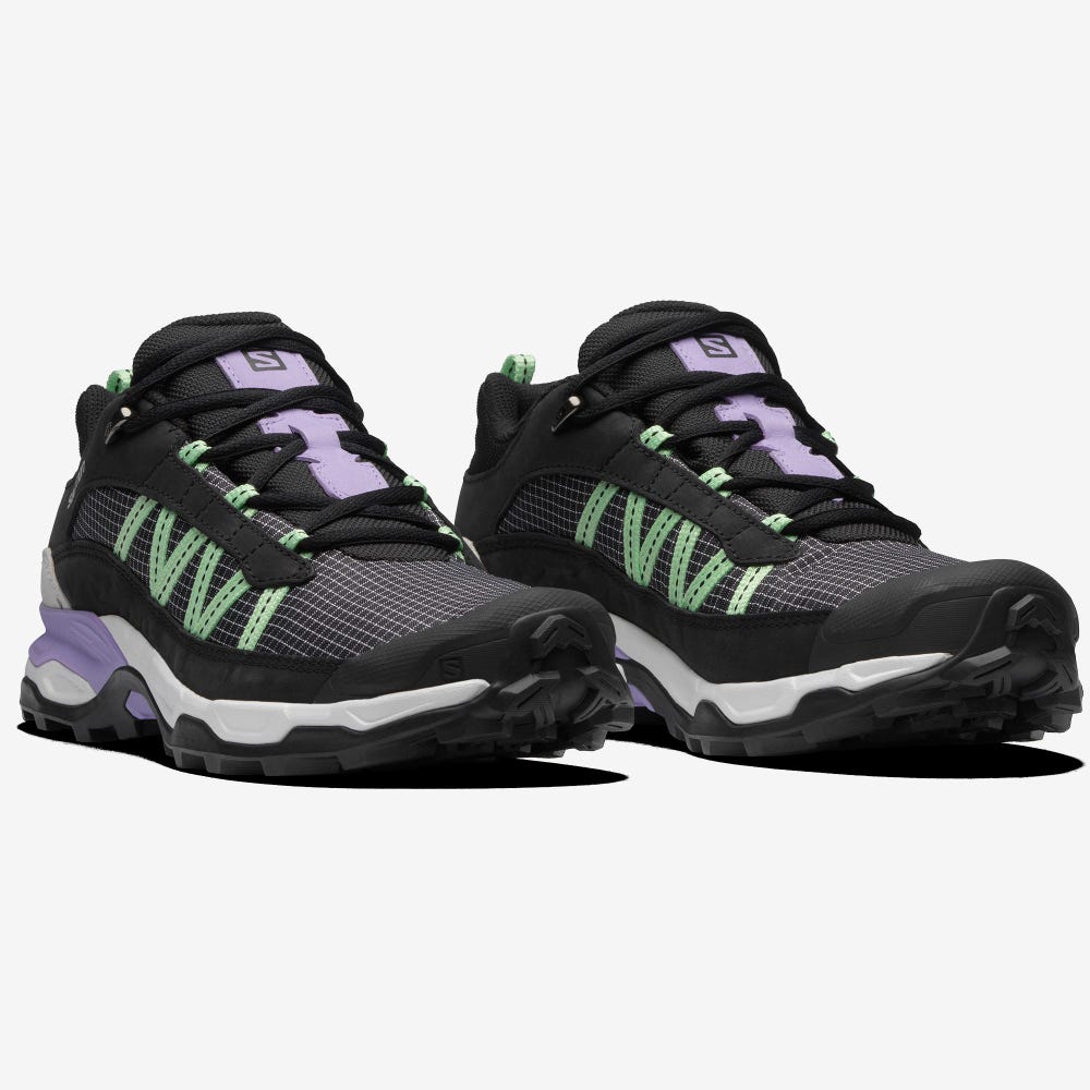 Men's Salomon SHELTER LOW LEATHER Sneakers Black/White/Green | YVHF-27604