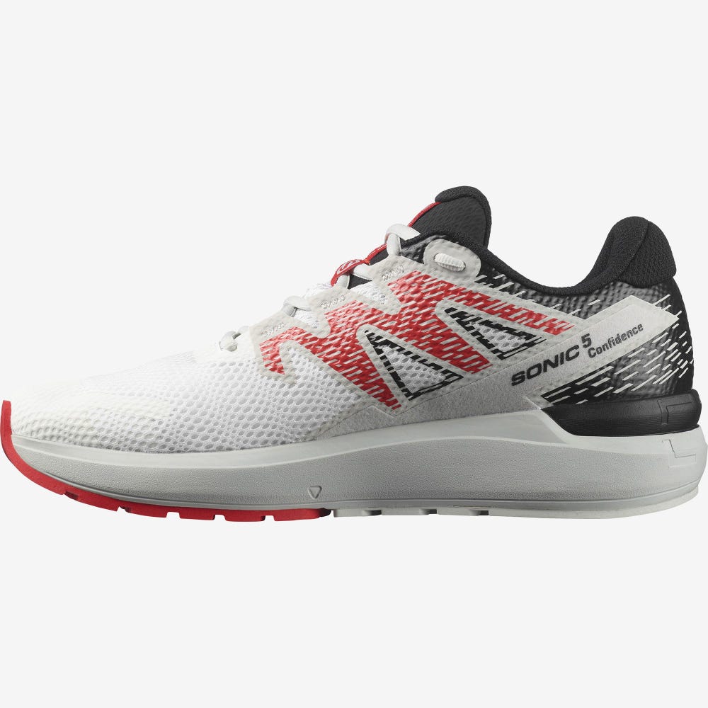 Men's Salomon SONIC 5 CONFIDENCE Running Shoes White/Black/Red | WAVG-98213