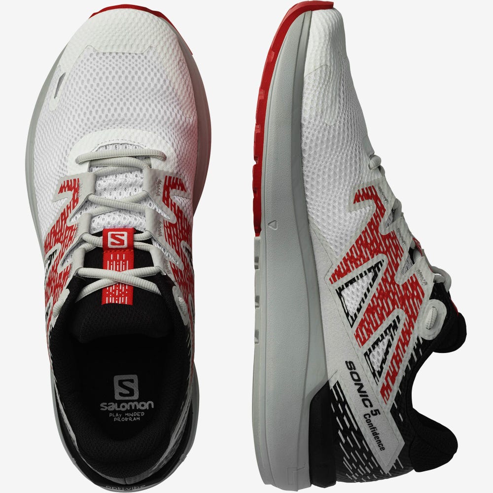 Men's Salomon SONIC 5 CONFIDENCE Running Shoes White/Black/Red | WAVG-98213