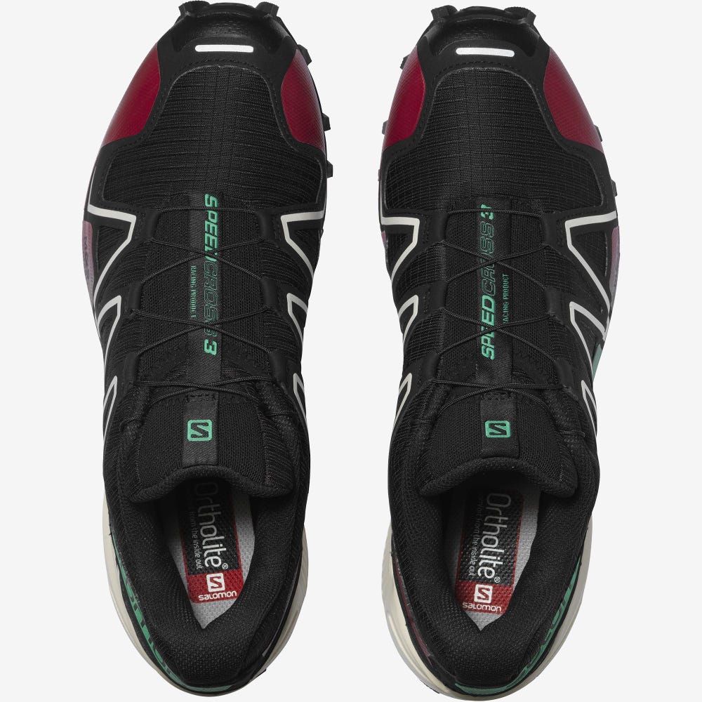 Men's Salomon SPEEDCROSS 3 Sneakers Black/Deep Green/Red | KDSX-54073