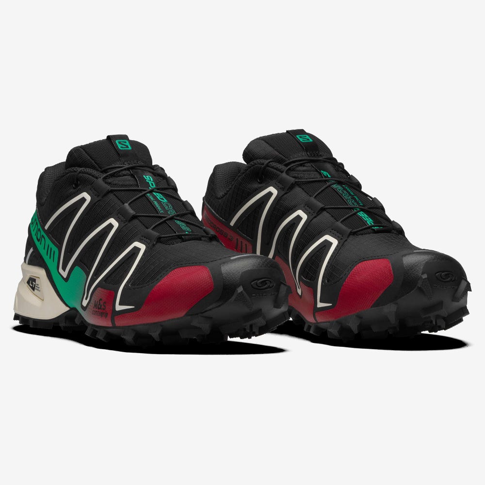 Men's Salomon SPEEDCROSS 3 Sneakers Black/Deep Green/Red | KDSX-54073