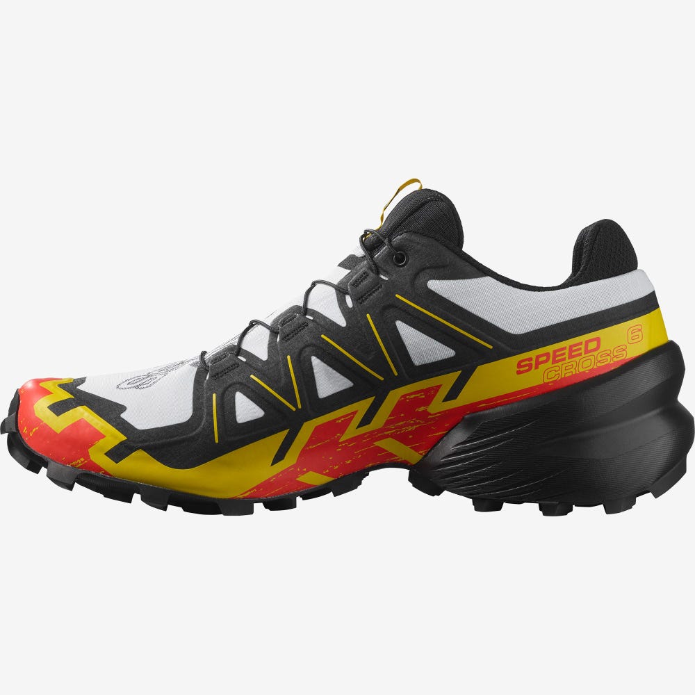 Men's Salomon SPEEDCROSS 6 Trail Running Shoes White/Black/Yellow | PRFS-02359