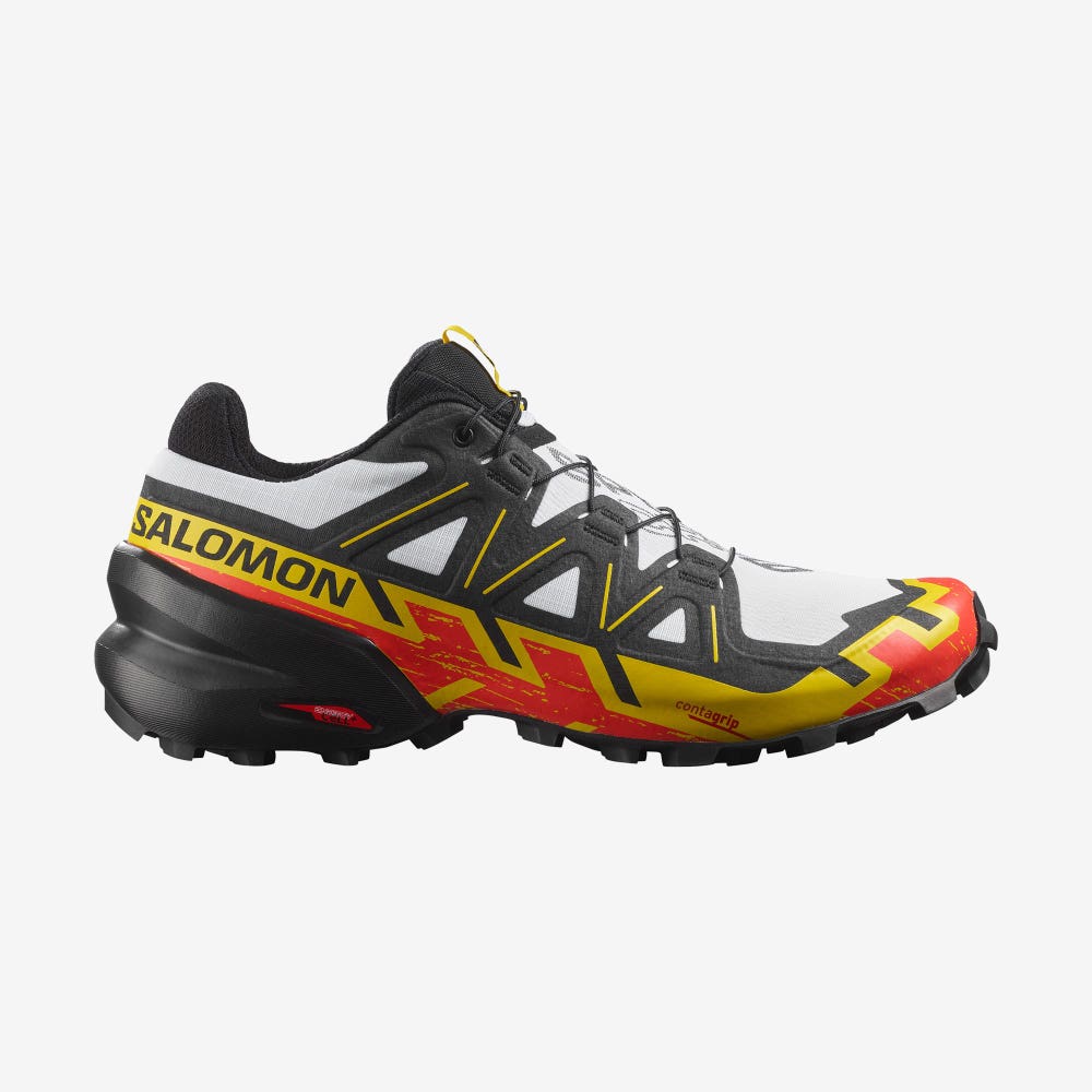 Men\'s Salomon SPEEDCROSS 6 Trail Running Shoes White/Black/Yellow | PRFS-02359