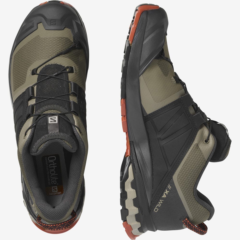 Men's Salomon XA WILD Hiking Shoes Olive/Grey | GQXE-02314