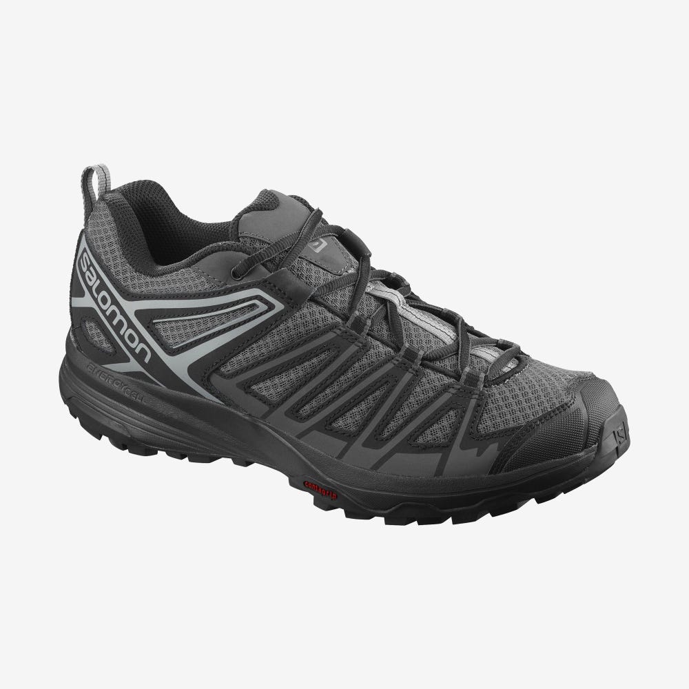 Men\'s Salomon X CREST Hiking Shoes Grey/Black | VEDS-63754