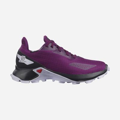 Kids' Salomon ALPHACROSS BLAST CLIMASALOMON™ WATERPROOF Trail Running Shoes Purple/Black/Purple | AWXS-53274