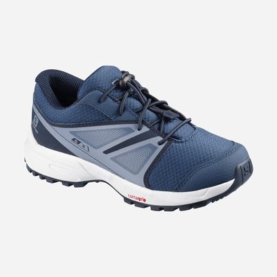 Kids' Salomon SENSE CLIMASALOMON™ WATERPROOF Trail Running Shoes Navy/Grey | KXPQ-86071