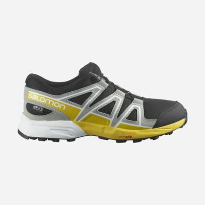 Kids' Salomon SPEEDCROSS CLIMASALOMON™ WATERPROOF Trail Running Shoes Black/Lemon | SXEA-62483