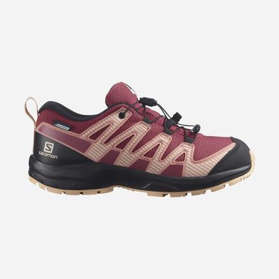 Kids' Salomon XA PRO V8 CLIMASALOMON™ WATERPROOF Trail Running Shoes Red/Black/Cream | JCNF-18069