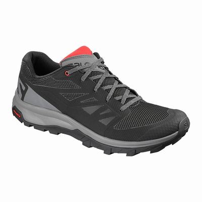 Men's Salomon OUTLINE Hiking Shoes Black/Red | OEMZ-96784