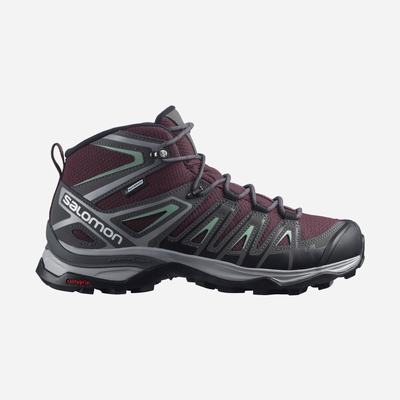 Women's Salomon X ULTRA PIONEER MID CLIMASALOMON™ WATERPROOF Hiking Boots Burgundy/Grey Green | GRPE-10497